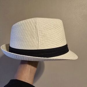 LEVI'S Hard Top Ivory Black Straw Fedora Hat SZ LG/XL